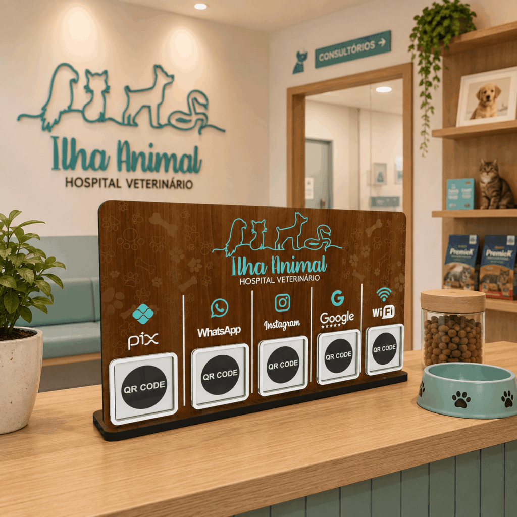 Placa QR Code MDF Personalizada 4 ou 5 Códigos para Balcão