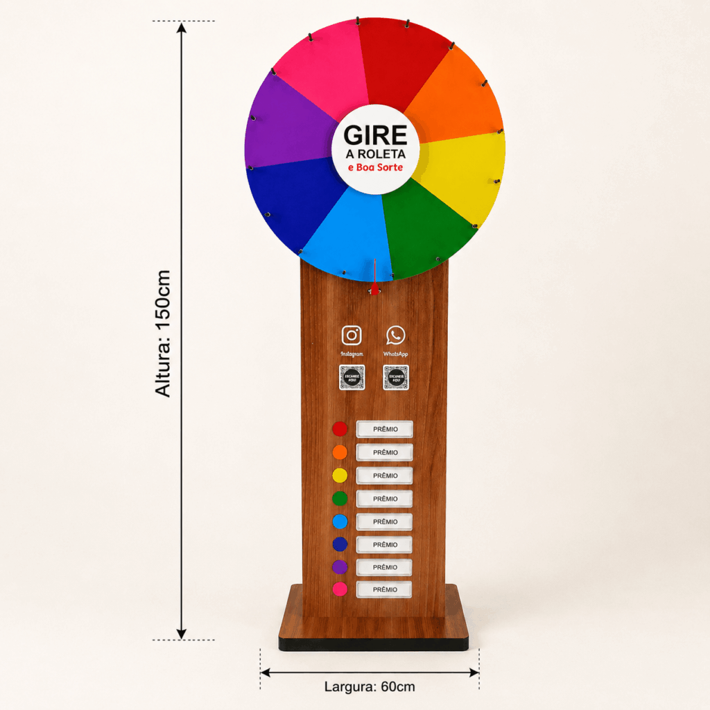 Roleta de prêmios Brindes Qr Code com suporte disco 60cm MDF