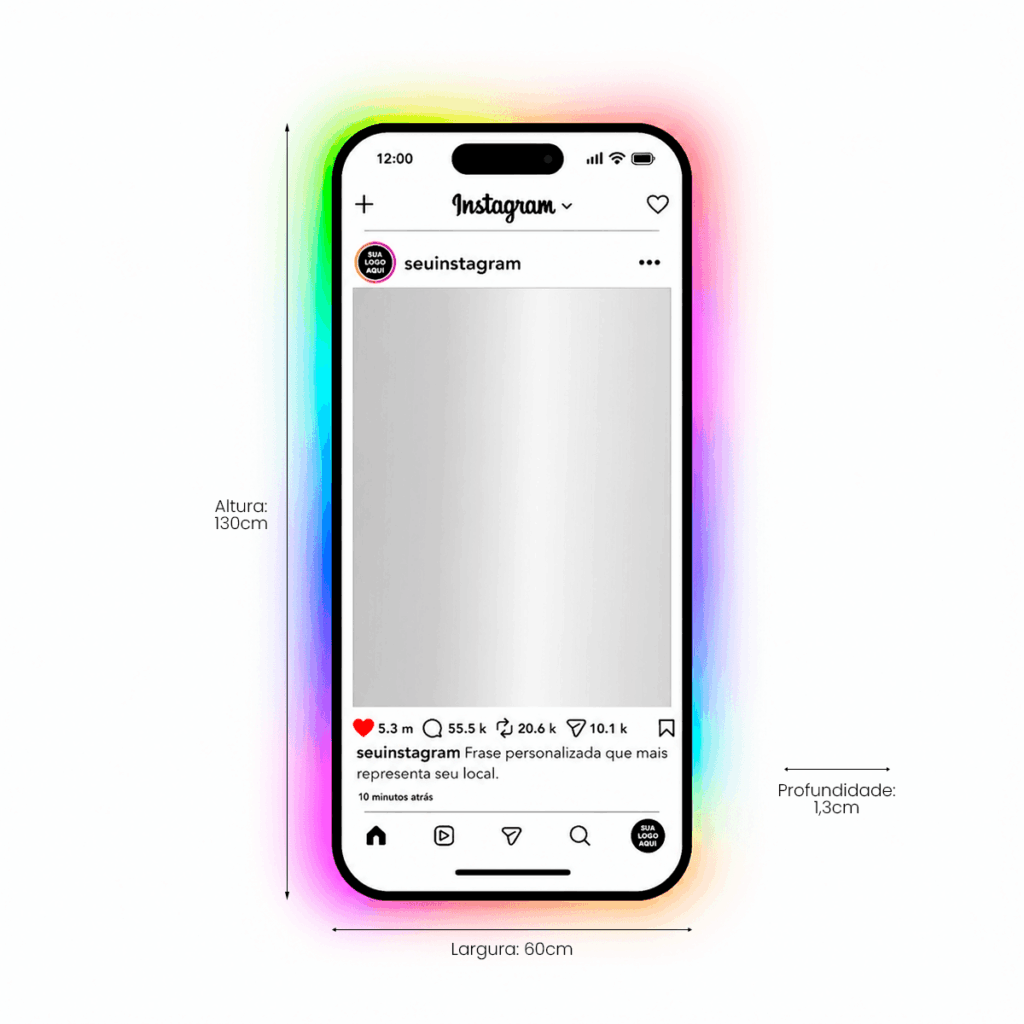 Espelho Instagram Decorativo para Lojas e Eventos RGB 1.30m