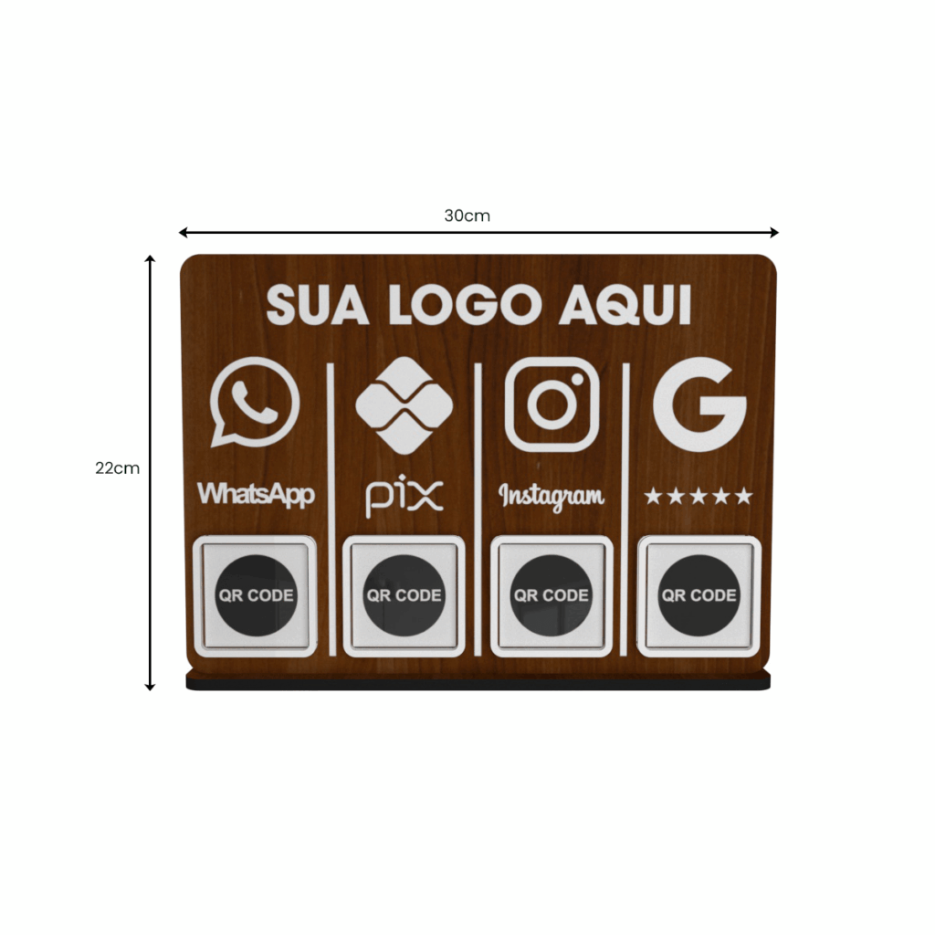 Placa QR Code MDF Personalizada 4 ou 5 Códigos para Balcão