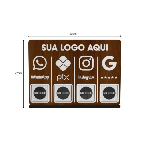 Placa QR Code MDF Personalizada 4 ou 5 Códigos para Balcão