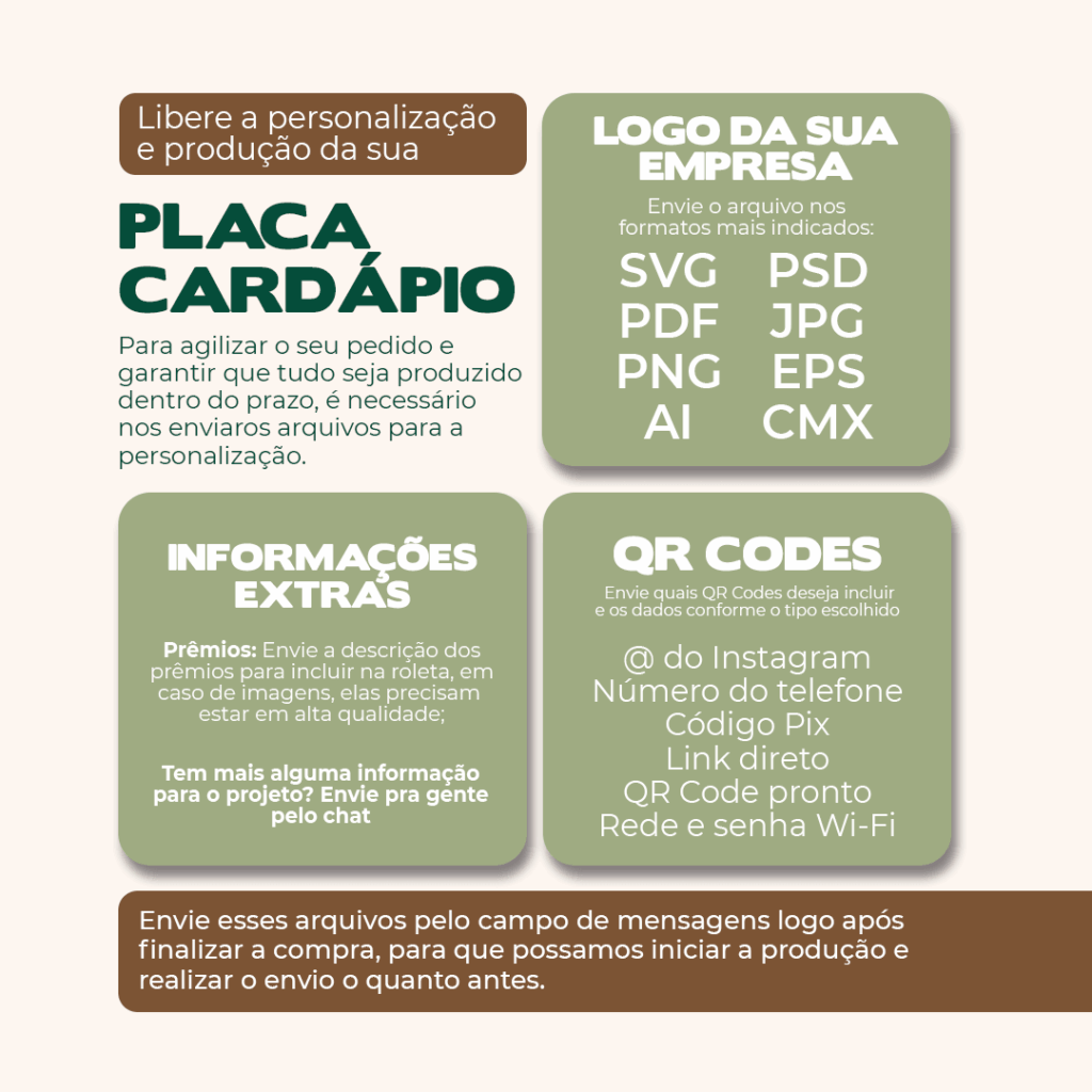 Placa Cardápio QR Code Wi-Fi Personalizada Mesa 10x15cm