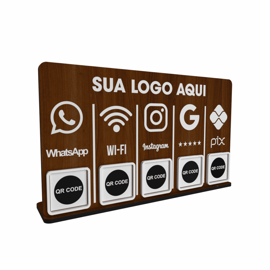 Placa QR Code MDF Personalizada 4 ou 5 Códigos para Balcão