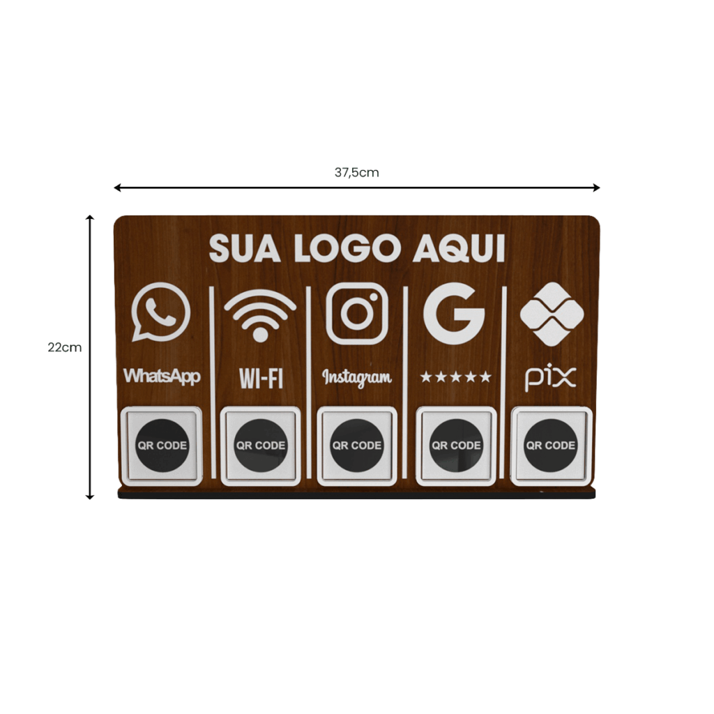 Placa QR Code MDF Personalizada 4 ou 5 Códigos para Balcão