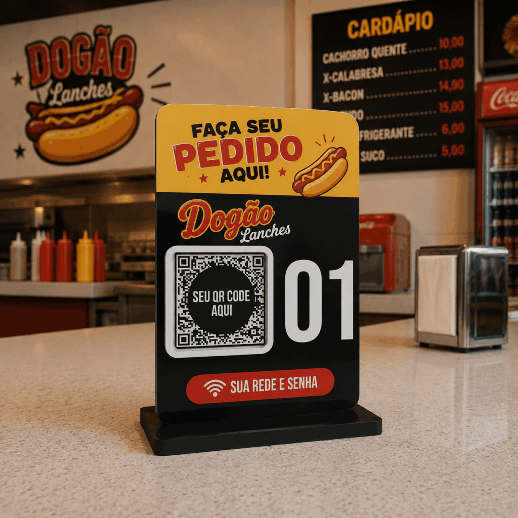 Placa Cardápio QR Code Wi-Fi Personalizada Mesa 10x15cm