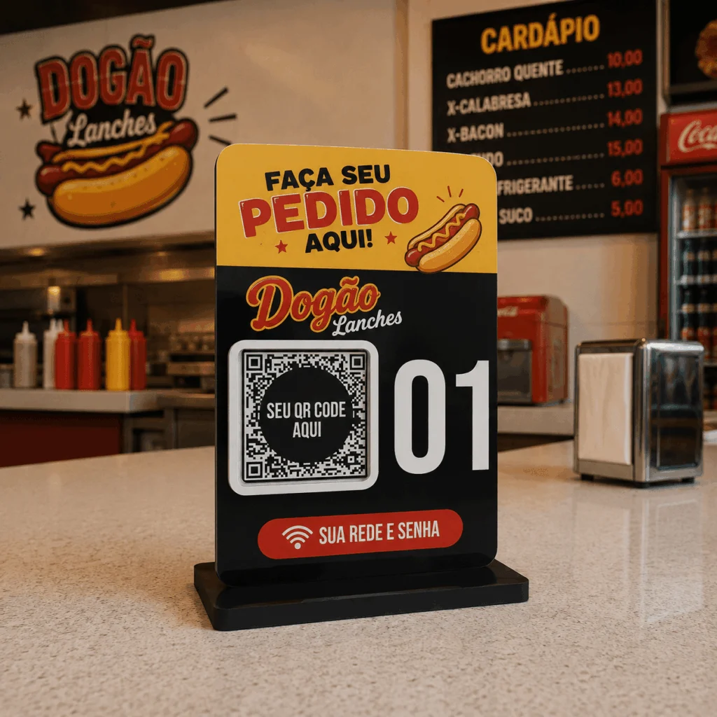 Placa Cardápio QR Code Wi-Fi Personalizada Mesa 10x15cm