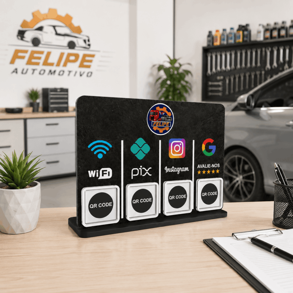 Placa QR Code MDF Personalizada 4 ou 5 Códigos para Balcão