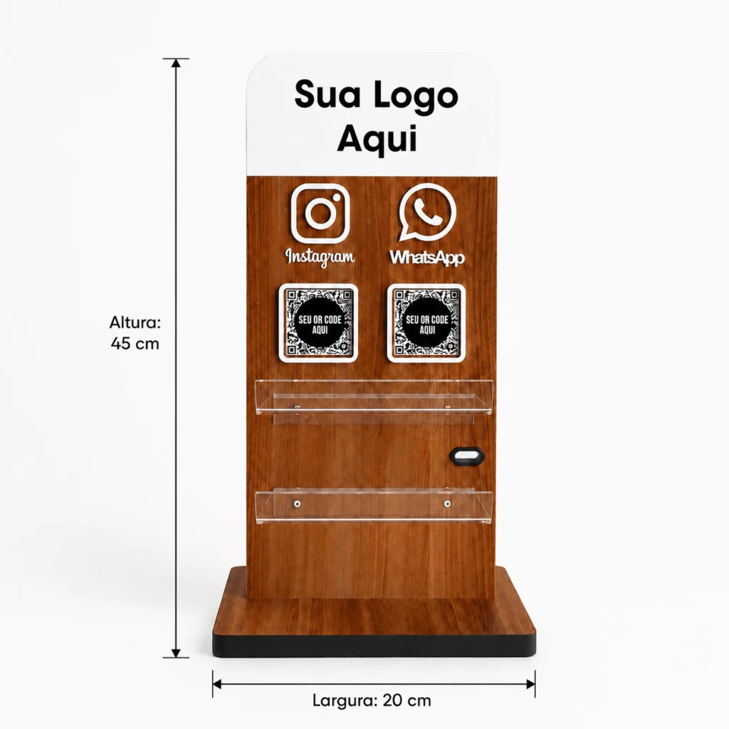 Totem de Mesa Personalizado com QR Code 45cm MDF