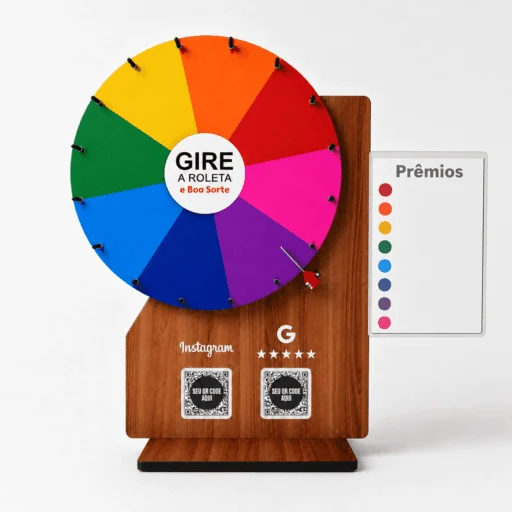 Roleta balcão Qr Code prêmios disco 45cm MDF c/suporte