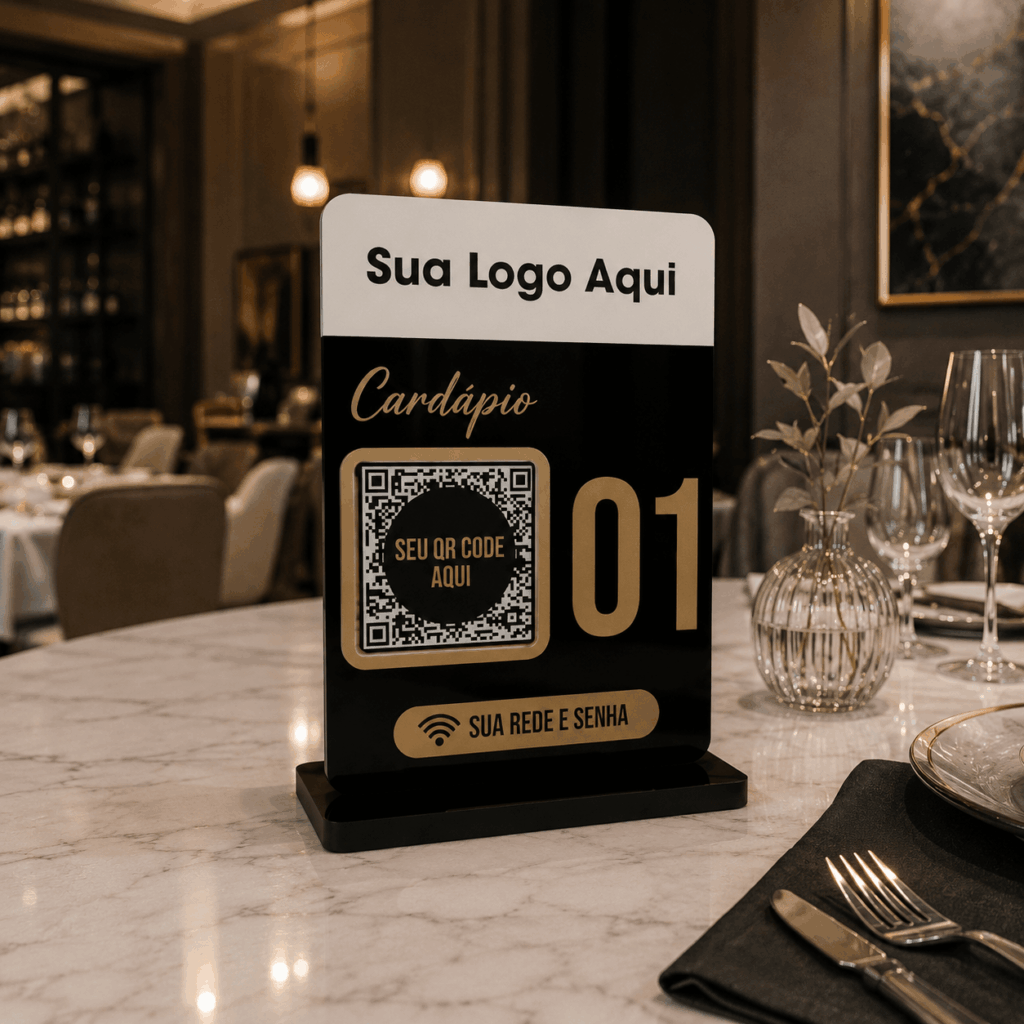 Placa Cardápio QR Code Wi-Fi Personalizada Mesa 10x15cm
