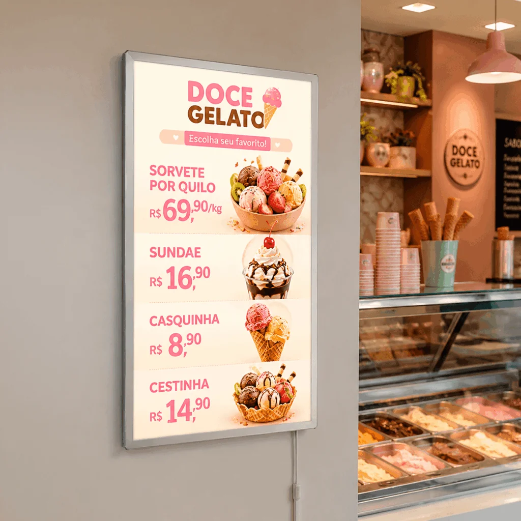 Painel Luminoso LED A1 Personalizado Parede ou Balcão
