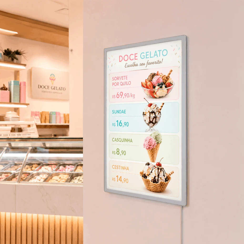 Painel Luminoso LED A3 Personalizado Parede ou Balcão