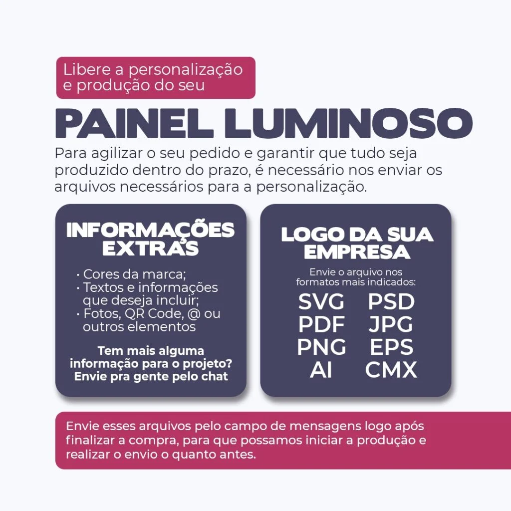 Painel Luminoso LED com Pedestal Personalizado 50x70cm