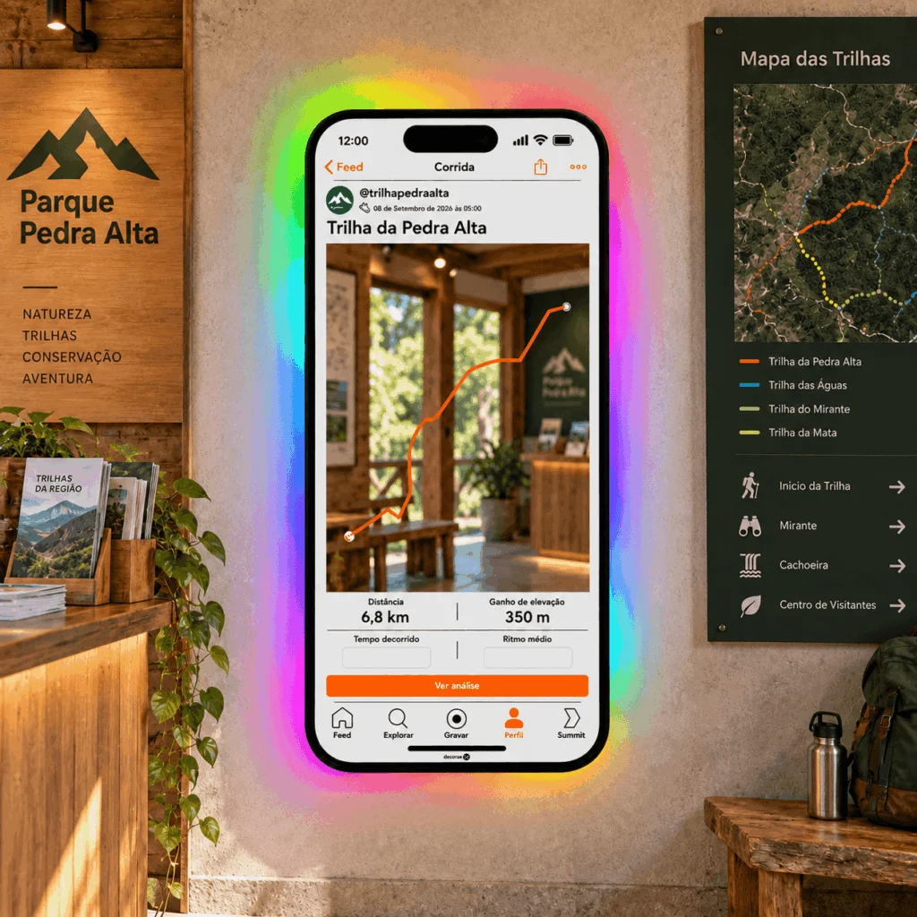 Espelho Strava Personalizado LED RGB Instagramável 130x60cm
