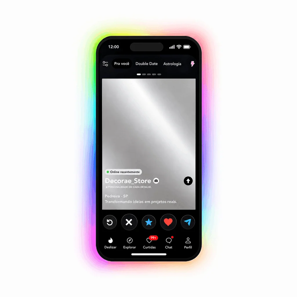 Espelho Tinder Personalizado LED RGB Instagramável 90x41,5cm