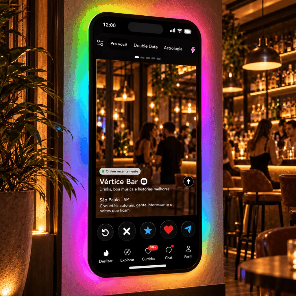 Espelho Tinder Personalizado LED RGB Instagramável 160x74cm