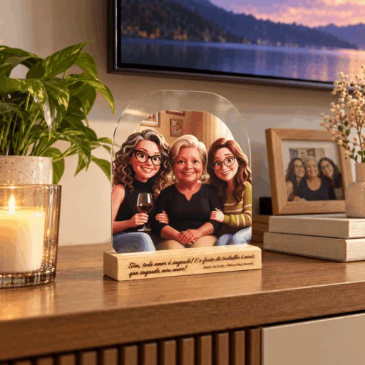 Print Art Personalizado Acrílico UV com Base de Madeira Até 18cm