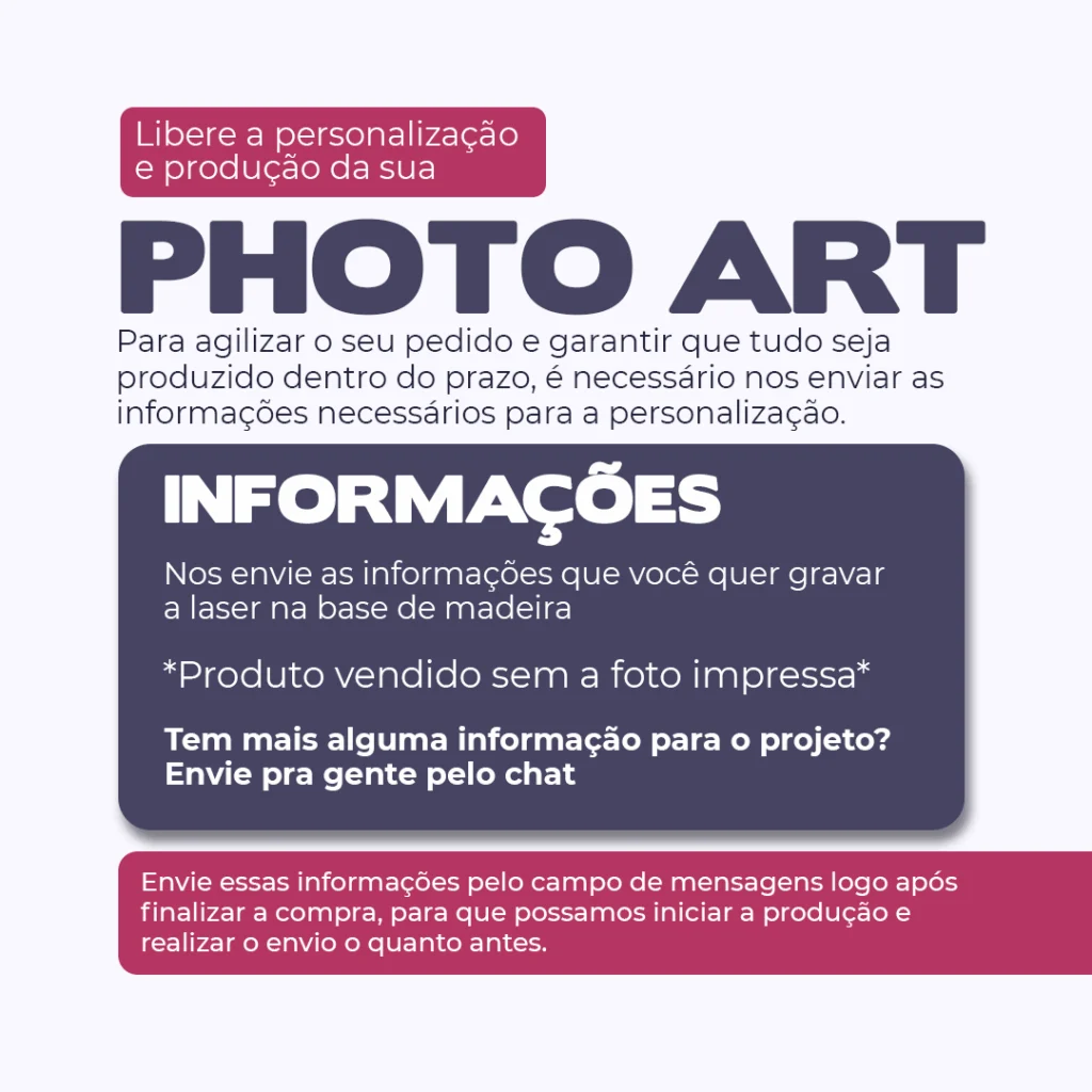 Photo Art Porta-Retrato Acrílico com Ímãs e Base de Madeira 18 a 30cm