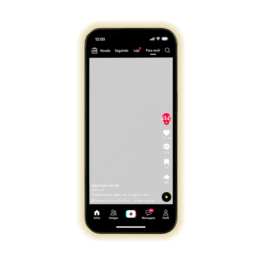 Espelho TikTok LED Decorativo Formato Celular Instagramável 90x41,5cm