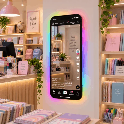 Espelho TikTok Personalizado LED RGB Instagramável 130x60