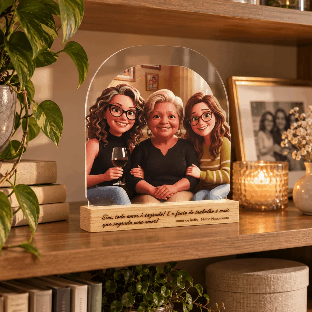 Print Art Personalizado Acrílico UV com Base de Madeira 30 a 40cm