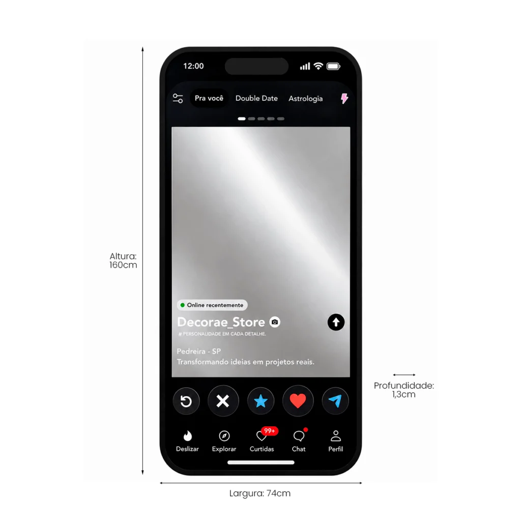 Espelho Tinder Personalizado Instagramável 160x74cm