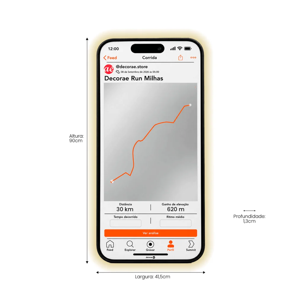Espelho Strava Personalizado LED Instagramável 90x41,5cm