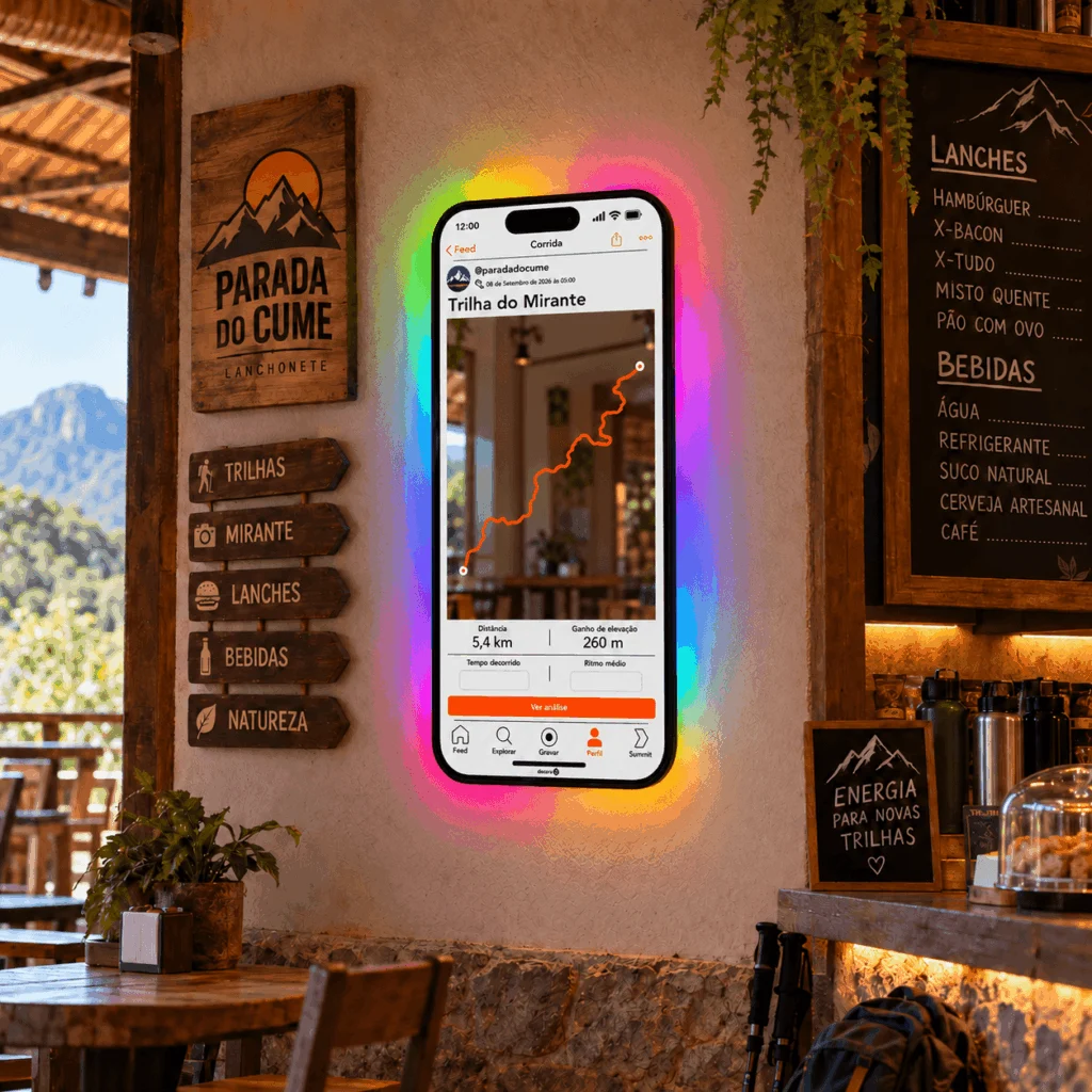 Espelho Strava Personalizado LED RGB Instagramável 90x41,5cm