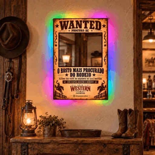 Espelho Wanted Personalizado LED RGB Instagramável 80x57cm