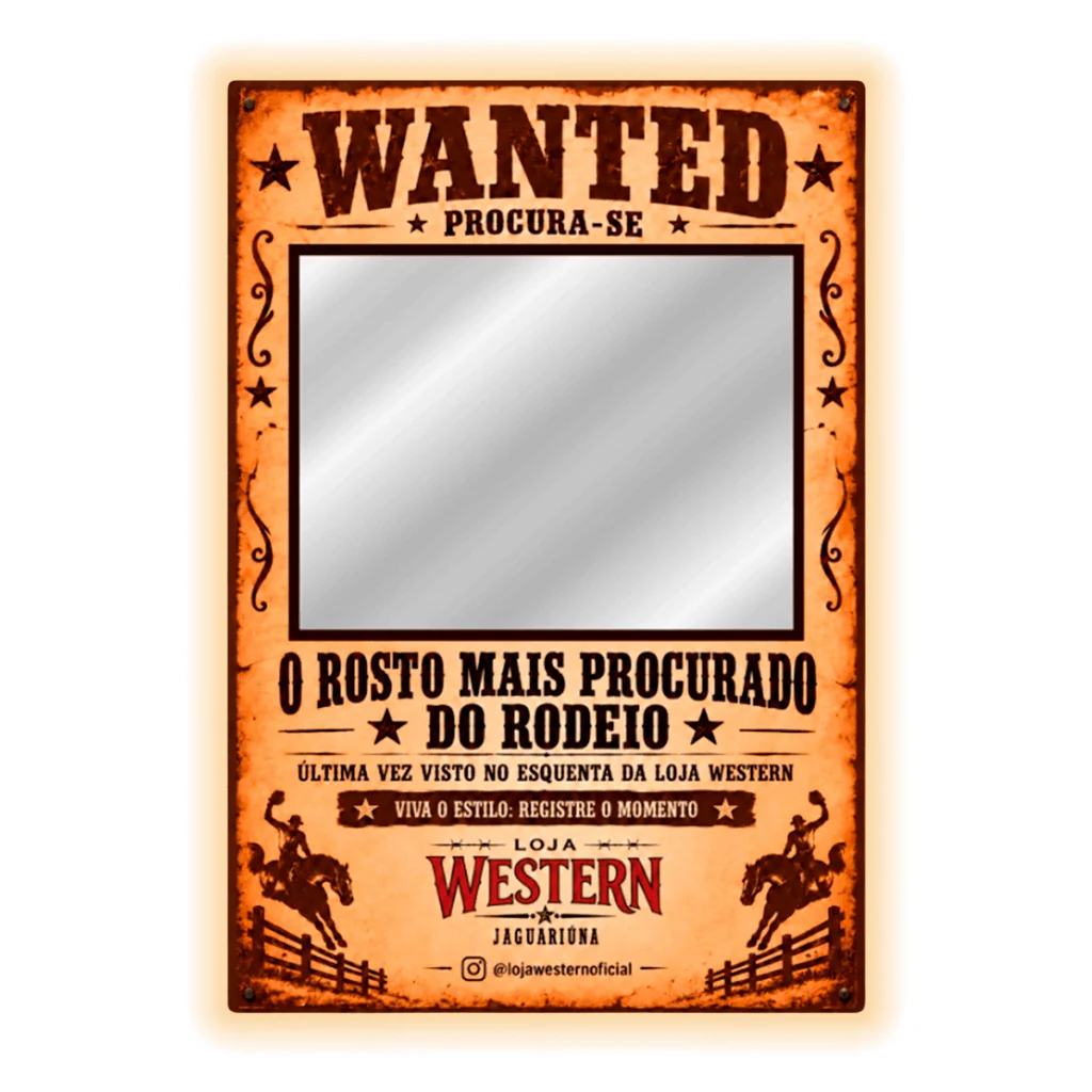 Espelho Wanted Personalizado LED Instagramável 135x96cm