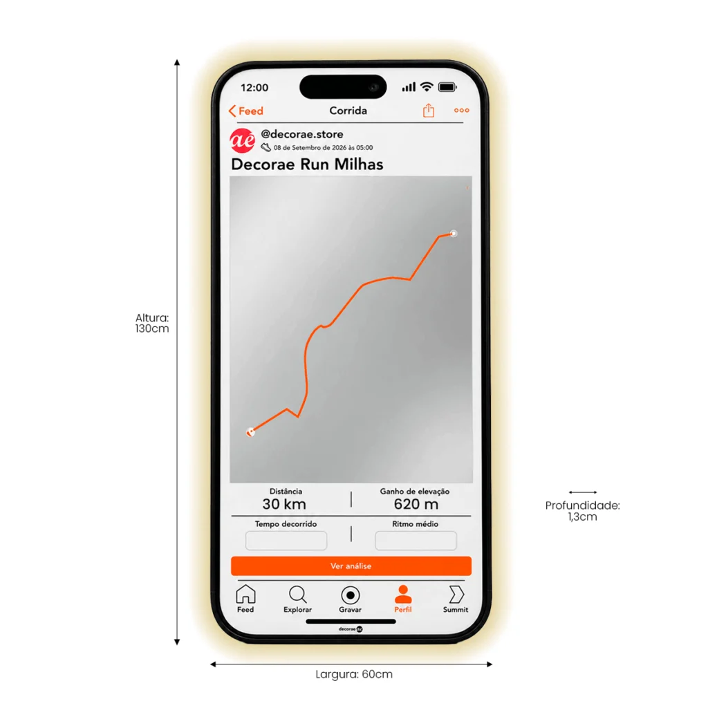 Espelho Strava Personalizado LED Instagramável 130x60cm