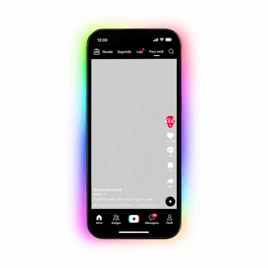 Espelho TikTok Personalizado LED RGB Instagramável 90x41,5cm