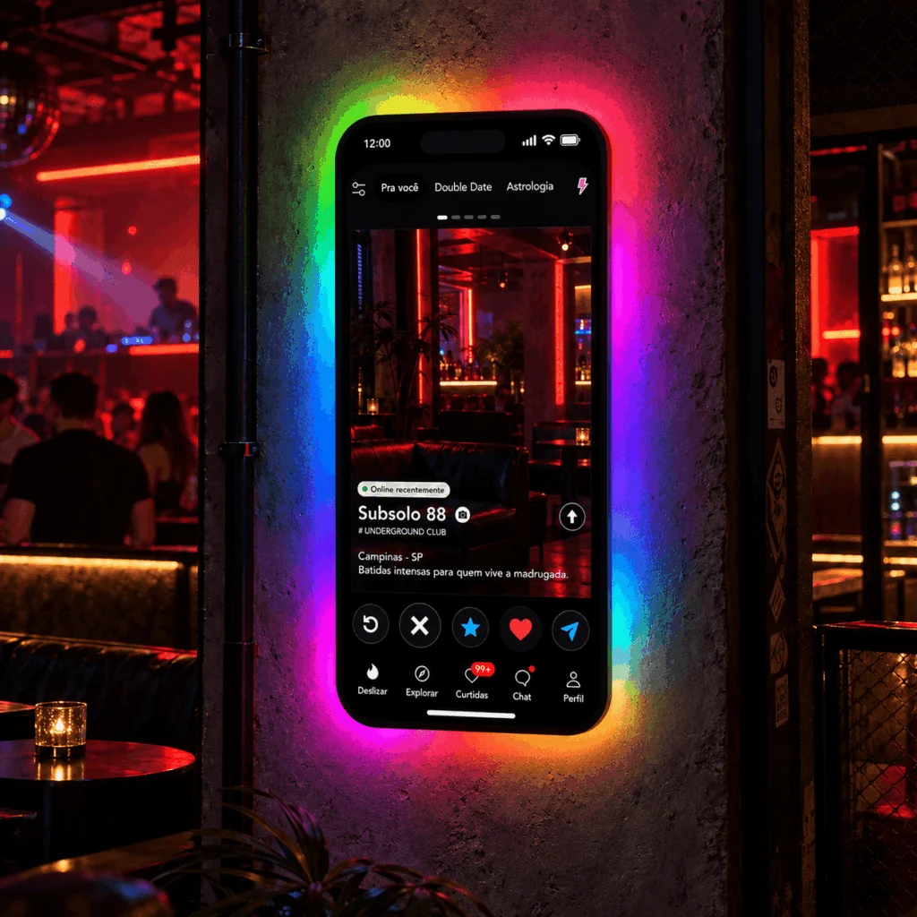 Espelho Tinder Personalizado LED RGB Instagramável 90x41,5cm