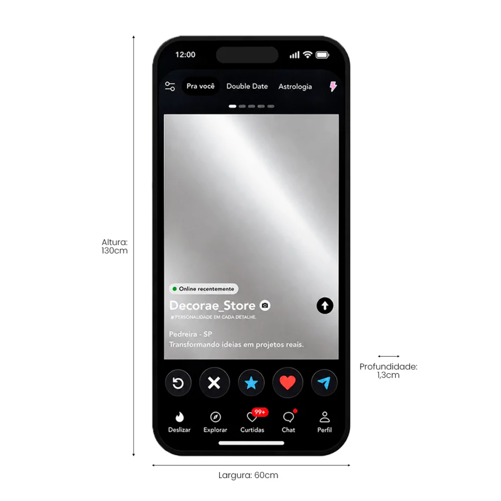 Espelho Tinder Personalizado Instagramável 130x60cm