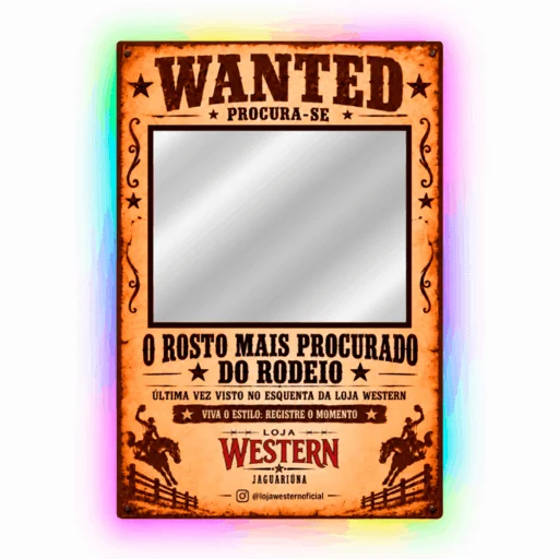 Espelho Wanted Personalizado LED RGB Instagramável 135x96cm