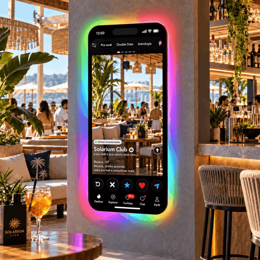 Espelho Tinder Personalizado LED RGB Instagramável 130x60cm
