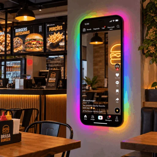 Espelho TikTok Personalizado LED RGB Instagramável 130x60