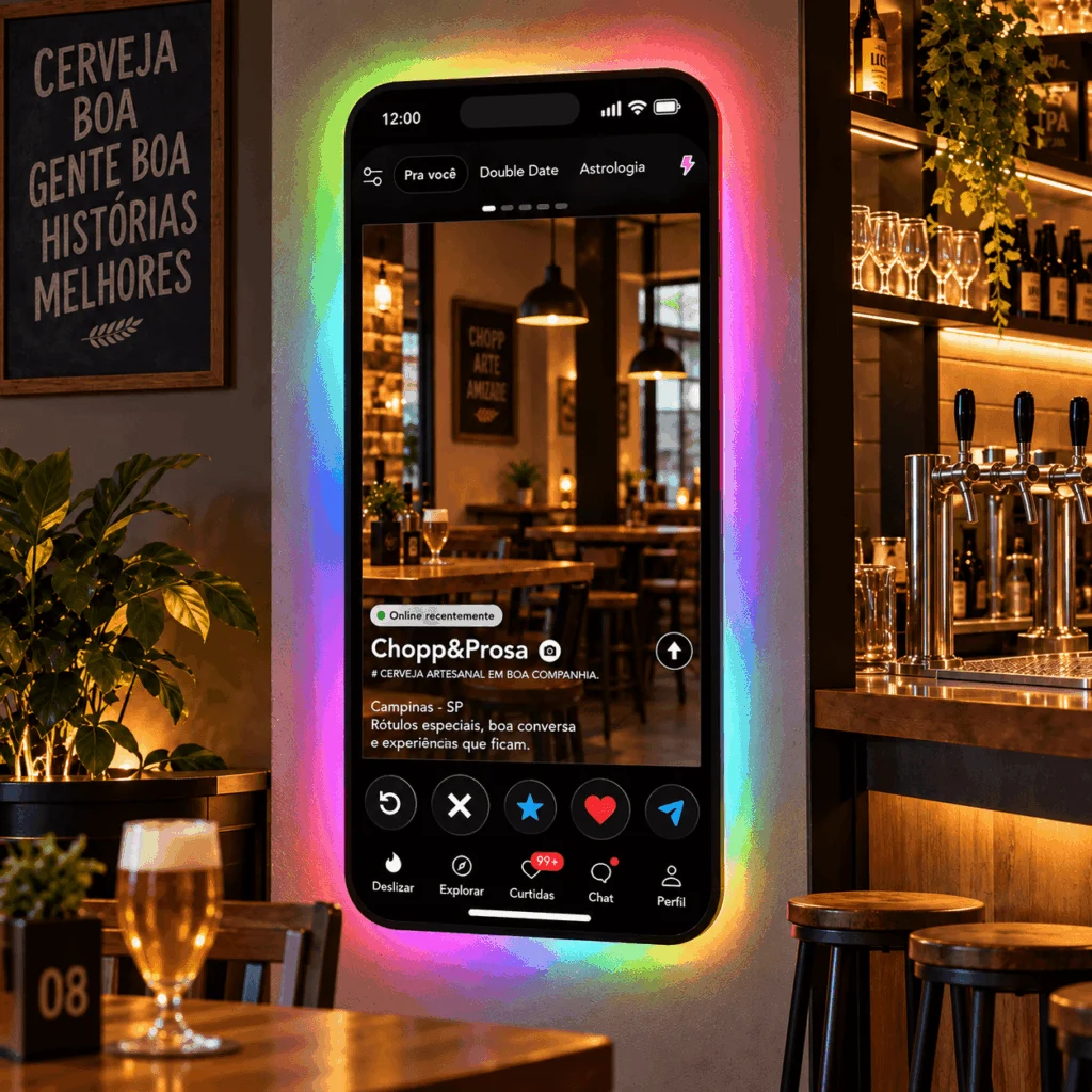 Espelho Tinder Personalizado LED RGB Instagramável 130x60cm