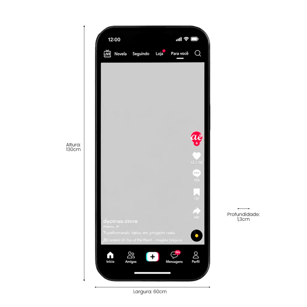 Espelho TikTok Personalizado Instagramável 130x60