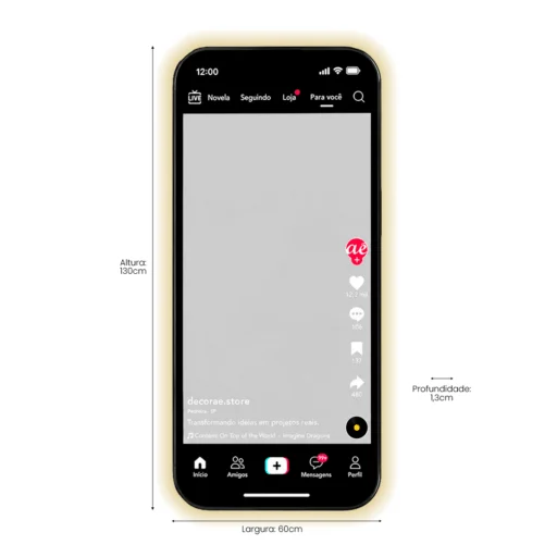 Espelho TikTok Personalizado com LED Instagramável 130x60
