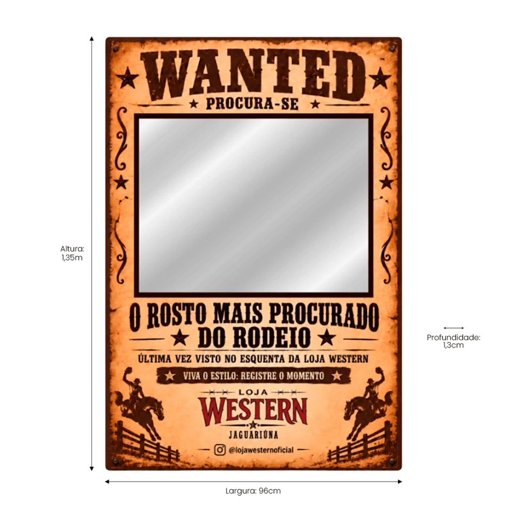 Espelho Wanted Personalizado Instagramável 135x96cm
