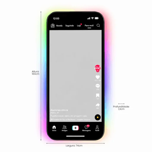 Espelho TikTok Personalizado LED RGB Instagramável 160x74